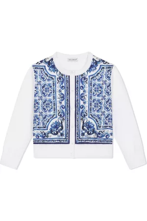 Dolce & Gabbana Girls Sweatshirts - Majolica-print silk-blend cardigan - White