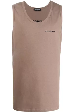Balenciaga Logo-embroidered loose tank top - Neutrals
