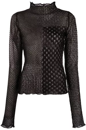 VERSACE Women Turtleneck Sweaters - Open-knit roll-neck jumper - Black