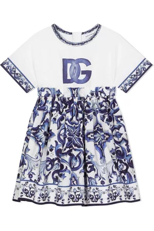 Dolce & Gabbana Girls Printed Dresses - Majolica-print cotton dress - Blue