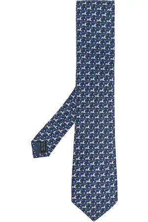 Salvatore Ferragamo Horse-print silk tie - Blue