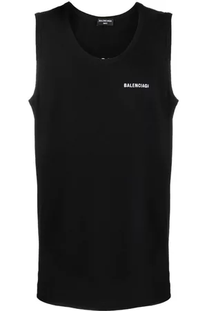 Balenciaga Men Tank Tops - Logo-embroidered loose tank top - Black