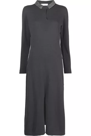 Fabiana Filippi Crystal collar knit midi dress - Grey