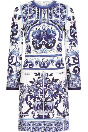 Dolce & Gabbana Women Printed Dresses - Majolica-print short dress - Blue