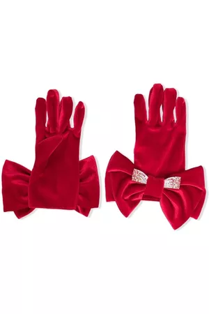 MONNALISA Crystal-bow knitted gloves - Red