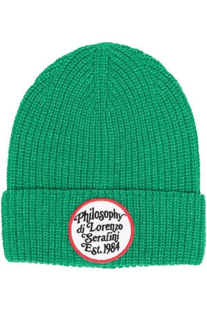 PHILOSOPHY DI LORENZO SERAFINI Girls Beanies - Logo-patch ribbed-knit beanie - Green