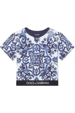 Dolce & Gabbana T-shirts - Majolica-print cotton T-shirt - Blue
