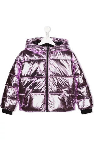 Karl Lagerfeld Girls Puffer Jackets - Metallic hooded puffer jacket - Pink
