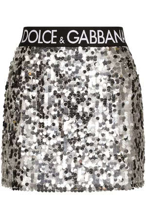 Dolce & Gabbana Women Sequin Mini Skirts - Sequin-embellished logo-waistband mini skirt - Silver
