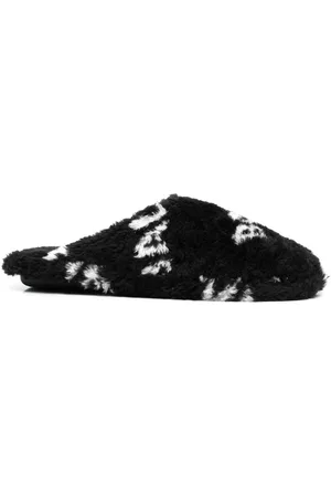 Balenciaga Men Winter Boots - Logo-print faux-fur slippers - Black