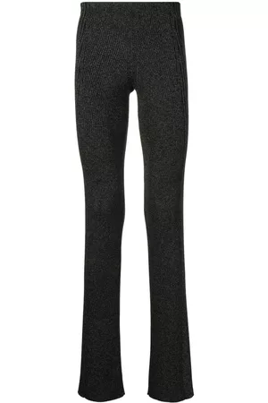 DION LEE Marl-knit ribbed flared trousers - Black
