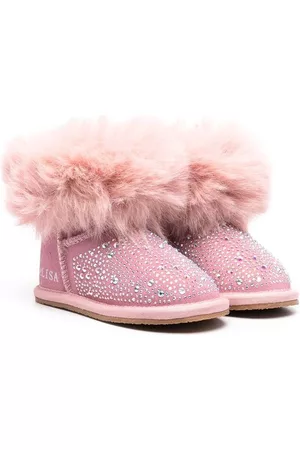 MONNALISA Ankle Boots - Crystal-embellished suede ankle boots - Pink