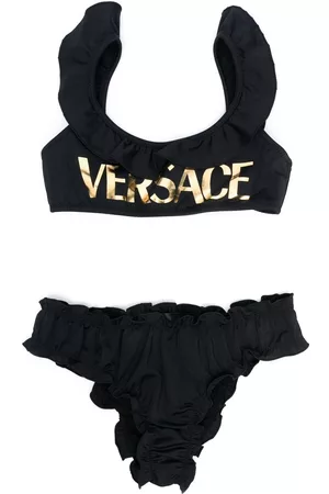 VERSACE Logo-print ruched bikini set - Black