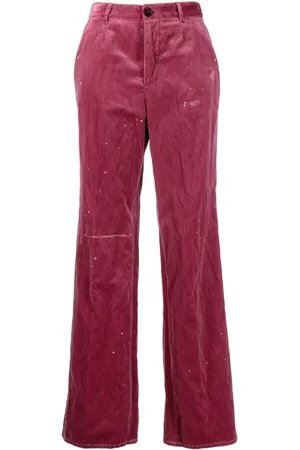 Dsquared2 Women Pants - Embroidered-logo velvet trousers - Pink