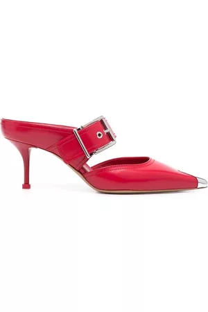 Alexander McQueen Pointed-toe buckled mules - Red