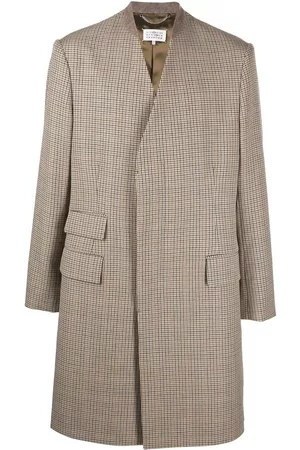 Maison Margiela Men Coats - Houndstooth-pattern single-breasted coat - Neutrals