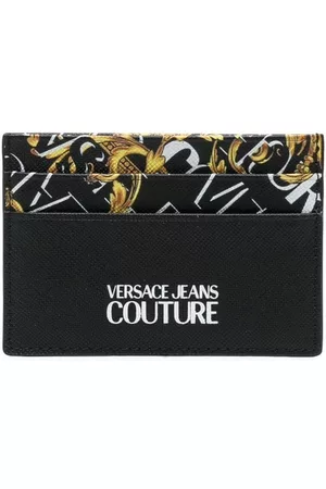 VERSACE Logo-print leather cardholder - Black