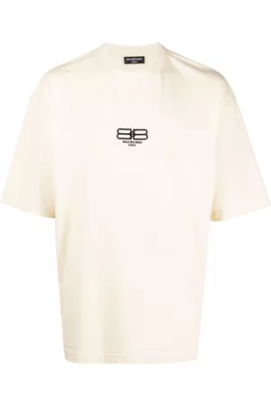 Balenciaga Men T-shirts - Logo-print cotton T-shirt - Neutrals
