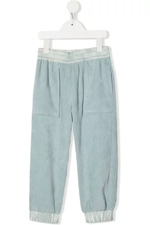 Moncler Boys Pants - Corduroy rear logo-patch trousers - Blue