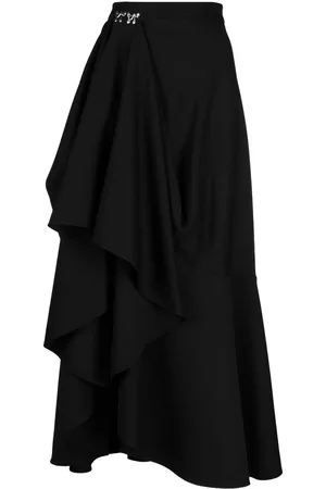Alexander McQueen Women Asymmetrical Skirts - Asymmetric draped wool skirt - Black