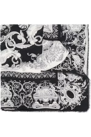 VERSACE Winter Scarves - Silver Baroque wool-silk scarf - Black