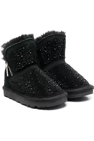 MONNALISA Winter Boots - Crystal-embellished fur-detail boots - Black