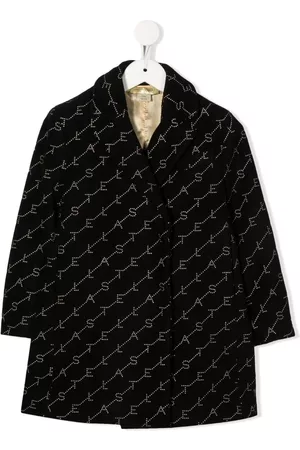 Stella McCartney Coats - Logo-print single-breasted coat - Black