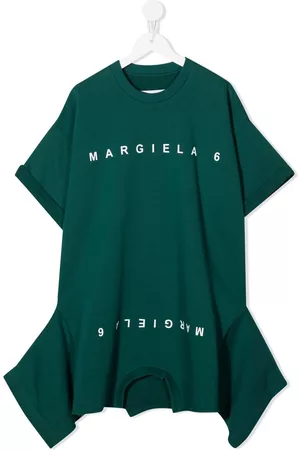 Maison Margiela Girls Printed Dresses - Asymmetric logo-print T-shirt dress - Green