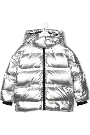 Karl Lagerfeld Girls Puffer Jackets - Metallic hooded puffer jacket - Grey