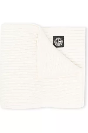 Stone Island Boys Scarves - Logo-patch ribbed-knit scarf - White
