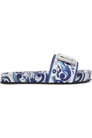 Dolce & Gabbana Women Sandals - Majolica-print slides - Blue