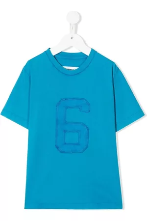 Maison Margiela Girls T-shirts - Logo-patch cotton T-shirt - Blue
