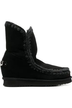 Mou Crochet stitch-trim wedge boots