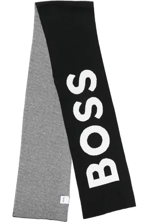 HUGO BOSS Intarsia-knit logo scarf - Black