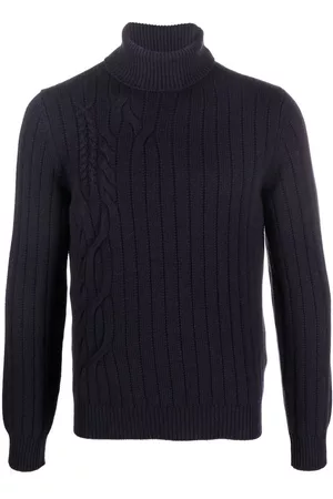 corneliani Men Turtleneck Sweaters - Roll-neck cable-knit jumper - Blue