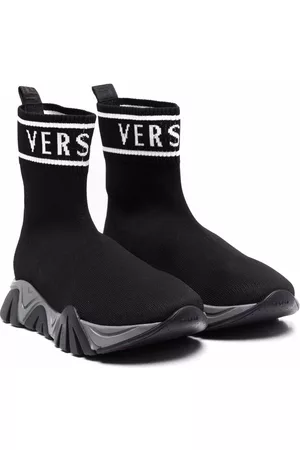 VERSACE Sock-style logo sneakers - Black