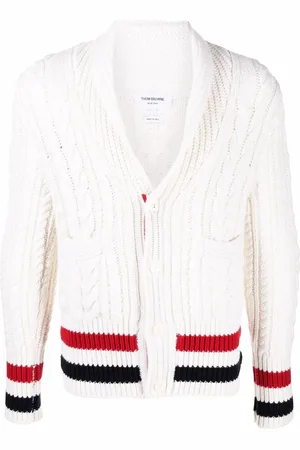 Thom Browne RWB-stripe cable-knit cardigan