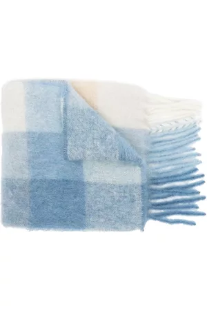 Acne Studios Scarves - Check fringed logo scarf - Blue