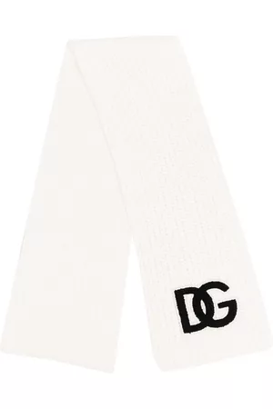 Dolce & Gabbana Brushed-logo chunky-knit scarf - White