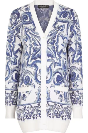 Dolce & Gabbana Women Cardigans - Majolica-print jacquard silk cardigan - White