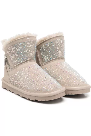 MONNALISA Winter Boots - Crystal-embellished fur-detail boots - Neutrals