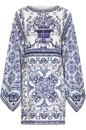 Dolce & Gabbana Women Graduation Dresses - Majolica-print mini dress - Blue