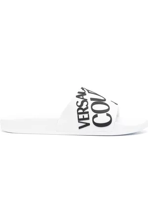VERSACE Men Flat Shoes - Logo-print flat slides - White