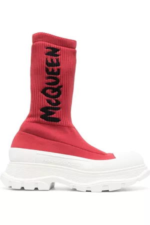 Alexander McQueen Sock-style logo-print boots - Red
