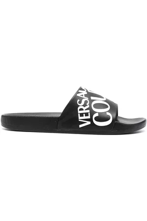 VERSACE Men Flat Shoes - Logo-print flat slides - Black