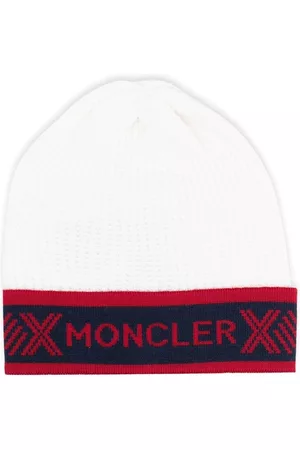 Moncler Beanies - Logo-trim knitted beanie - White