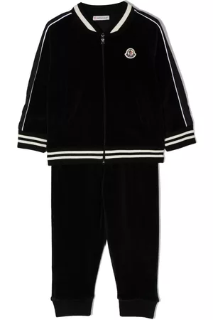 Moncler Sets - Stripe-trim velour tracksuit set - Black