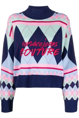 VERSACE Argyle-knit logo-embroidered jumper
