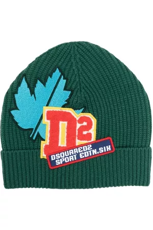 Dsquared2 Boys Beanies - Patch-detail ribbed-knit beanie - Green