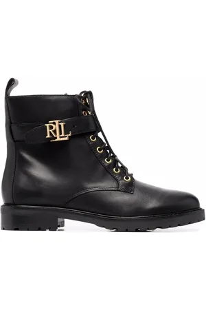 Ralph Lauren Burnished logo-plaque lace-up leather boots